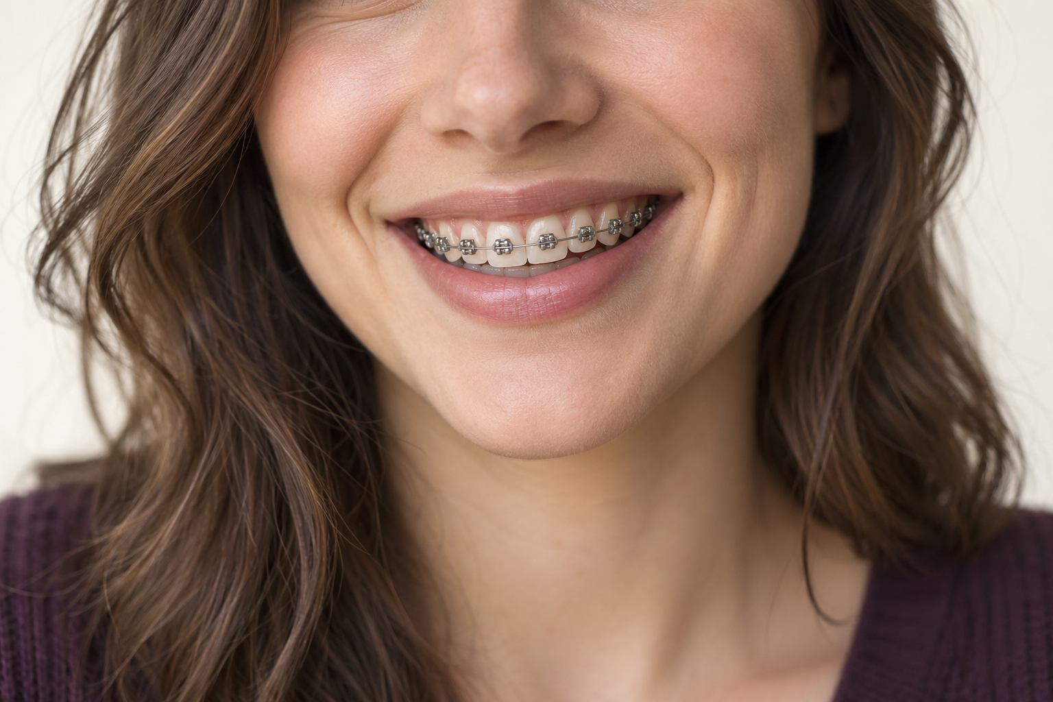 Sonrisa con brackets metálicos; imagen ilustrativa